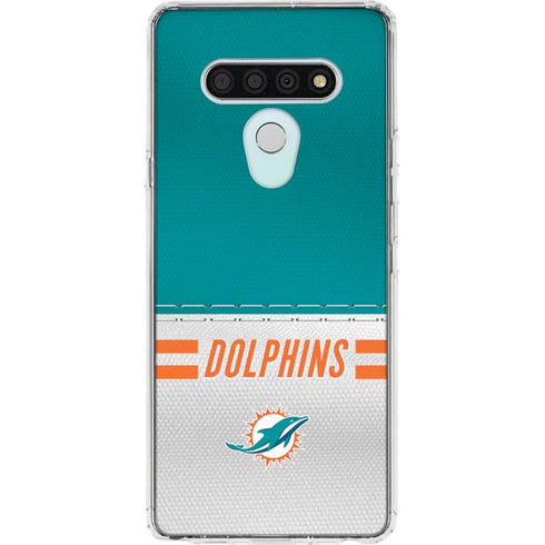 NFL Miami Dolphins White Striped LG Stylo 6 Clear Case