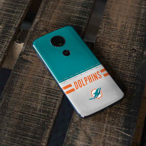 NFL Miami Dolphins White Striped Moto E5 Plus Skin