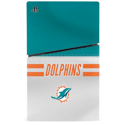 NFL Miami Dolphins White Striped PS5 Slim Disk Console Skin