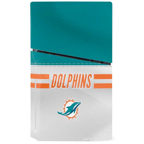 NFL Miami Dolphins White Striped PS5 Slim Disk Console Skin