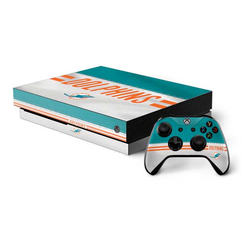 NFL Miami Dolphins White Striped Xbox One X Bundle Skin