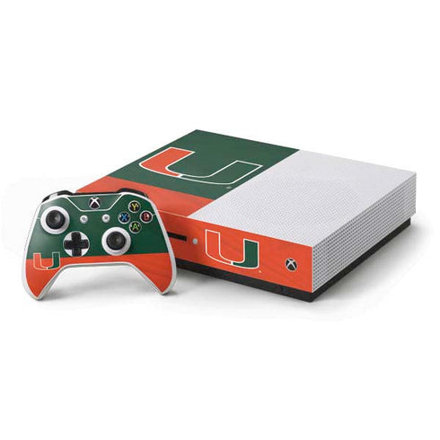 University of Miami Hurricanes Flag Xbox One S Console and Controller Bundle Skin
