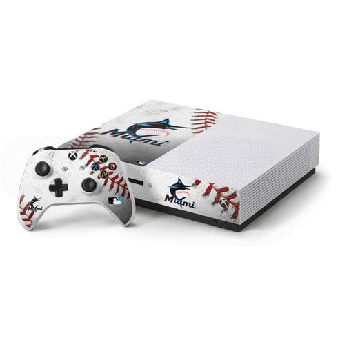 MLB Miami Marlins Game Ball Xbox One S Console and Controller Bundle Skin