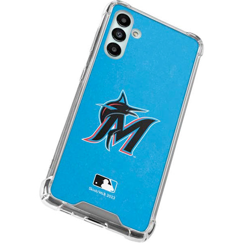 MLB Miami Marlins Solid Distressed Galaxy A13 5G Clear Case