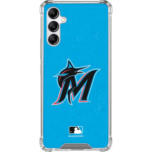 MLB Miami Marlins Solid Distressed Galaxy A15 5G Clear Case