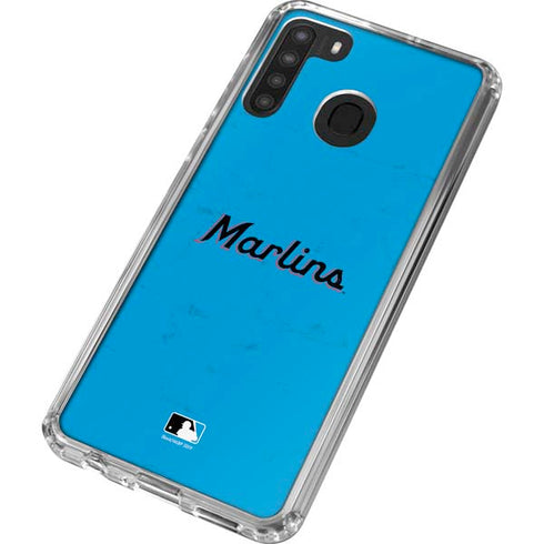MLB Miami Marlins Solid Distressed Galaxy A21 Clear Case