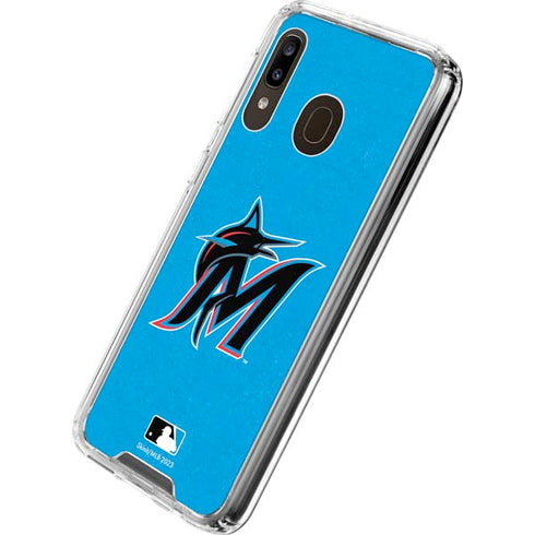 MLB Miami Marlins Solid Distressed Galaxy A30 Clear Case