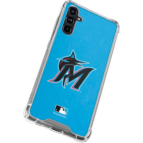 MLB Miami Marlins Solid Distressed Galaxy A54 5G Clear Case