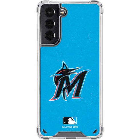 MLB Miami Marlins Solid Distressed Galaxy S21 5G Clear Case