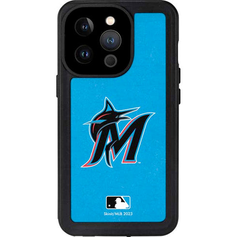 MLB Miami Marlins Solid Distressed iPhone 14 Pro Waterproof Case