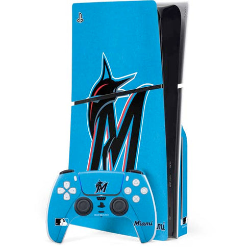 MLB Miami Marlins Solid Distressed PS5 Slim Disk Bundle Skin