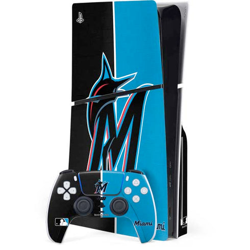 MLB Miami Marlins Split PS5 Slim Disk Bundle Skin