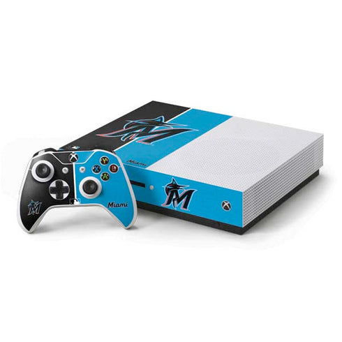 MLB Miami Marlins Split Xbox One S Console and Controller Bundle Skin
