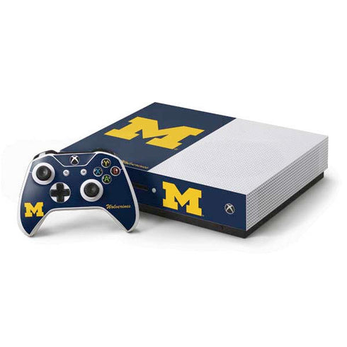 Michigan M Logo Bold Xbox One S Console and Controller Bundle Skin
