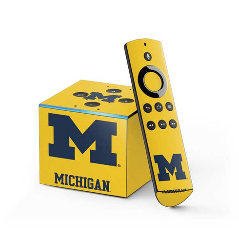 University of Michigan M Logo Yellow Fire TV Cube Skin