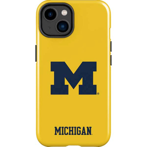 University of Michigan M Logo Yellow iPhone 15 Plus Impact Case