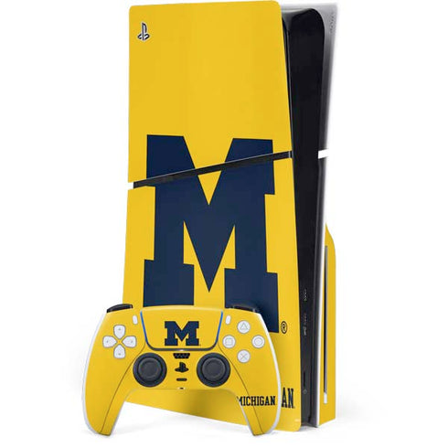 University of Michigan M Logo Yellow PS5 Slim Disk Bundle Skin