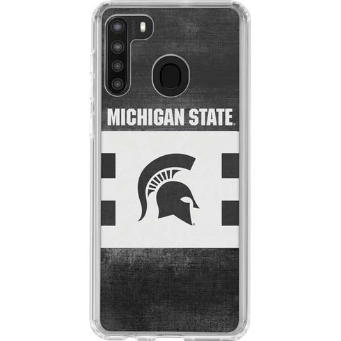 Michigan State University Black and White Stripes Galaxy A21 Clear Case