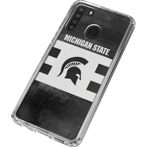 Michigan State University Black and White Stripes Galaxy A21 Clear Case