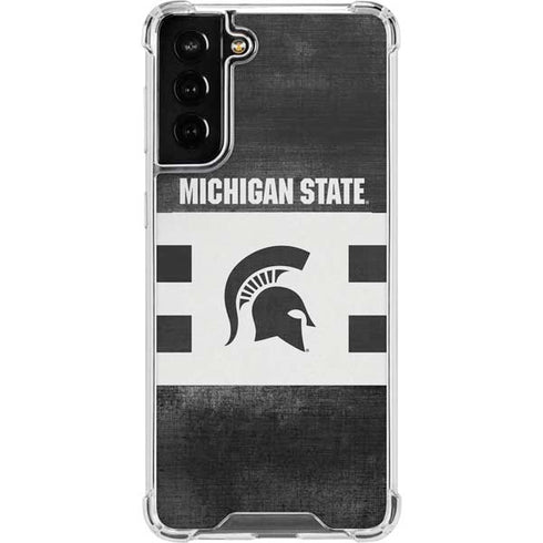 Michigan State University Black and White Stripes Galaxy S21 FE Clear Case