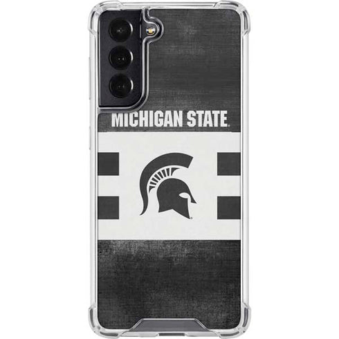 Michigan State University Black and White Stripes Galaxy S22 Clear Case