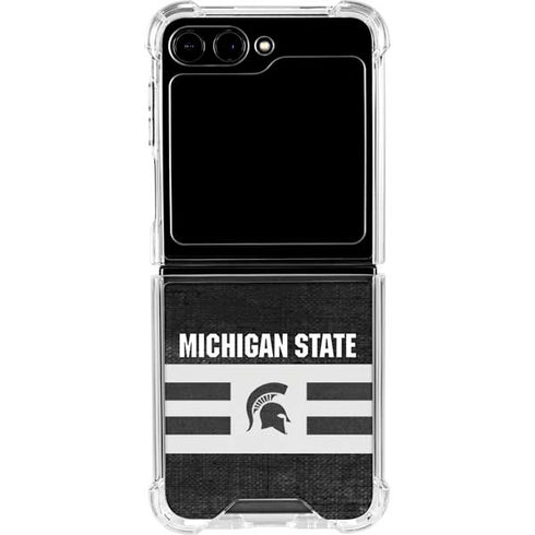 Michigan State University Black and White Stripes Galaxy Z Flip5 5G Clear Case