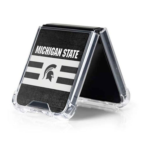 Michigan State University Black and White Stripes Galaxy Z Flip5 5G Clear Case