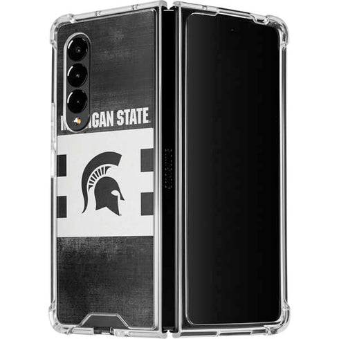Michigan State University Black and White Stripes Galaxy Z Fold4 5G Clear Case