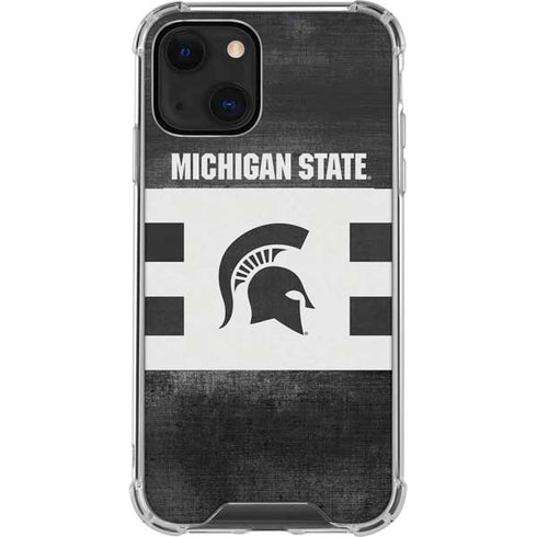 Michigan State University Black and White Stripes iPhone 13 Mini Clear Case