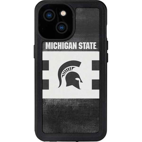 Michigan State University Black and White Stripes iPhone 13 Mini Waterproof Case