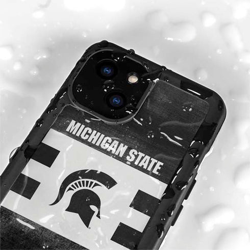 Michigan State University Black and White Stripes iPhone 13 Mini Waterproof Case