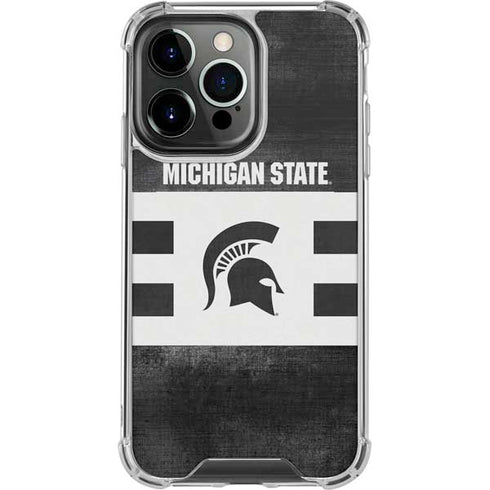 Michigan State University Black and White Stripes iPhone 13 Pro Clear Case