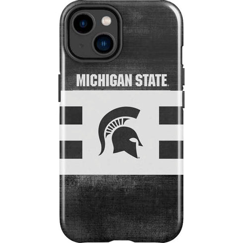 Michigan State University Black and White Stripes iPhone 14 Plus Impact Case