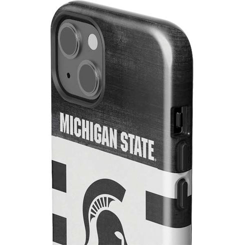 Michigan State University Black and White Stripes iPhone 14 Plus Impact Case