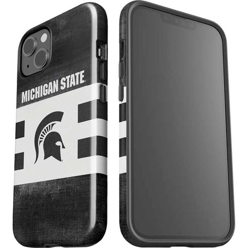 Michigan State University Black and White Stripes iPhone 14 Plus Impact Case