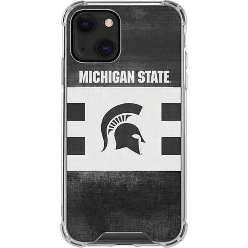 Michigan State University Black and White Stripes iPhone 14 Plus Clear Case