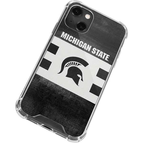 Michigan State University Black and White Stripes iPhone 14 Plus Clear Case