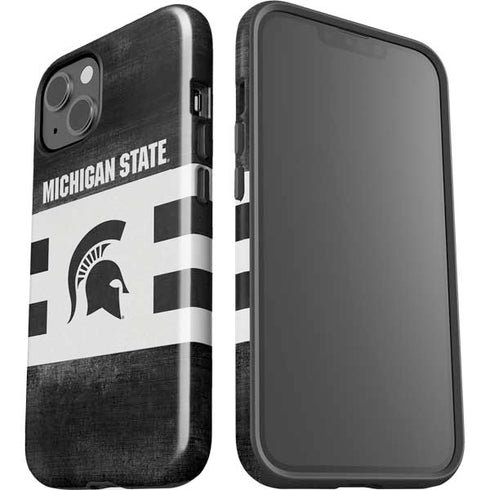 Michigan State University Black and White Stripes iPhone 14 Impact Case