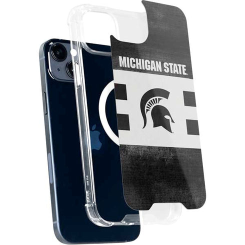 Michigan State University Black and White Stripes iPhone 14 Plus MagSafe Case