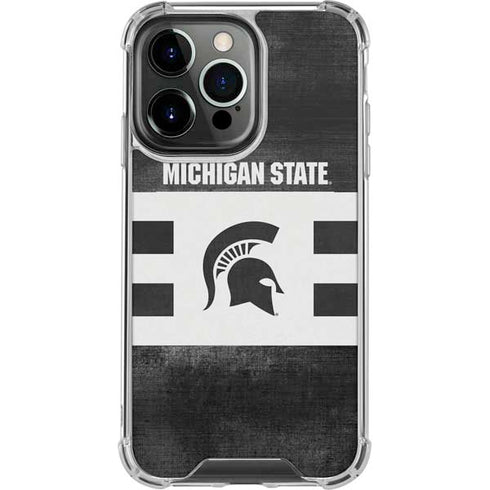 Michigan State University Black and White Stripes iPhone 14 Pro Clear Case