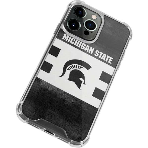 Michigan State University Black and White Stripes iPhone 15 Pro Clear Case