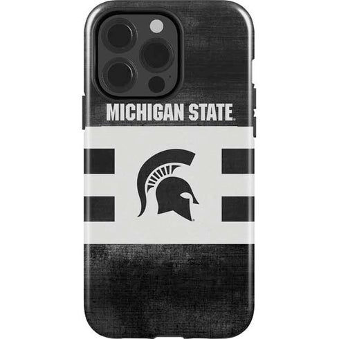 Michigan State University Black and White Stripes iPhone 15 Pro Impact Case