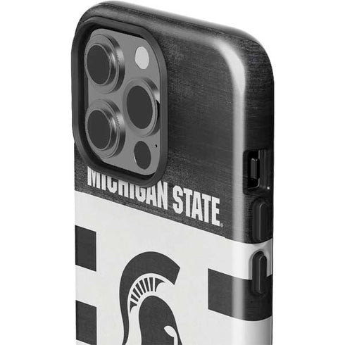 Michigan State University Black and White Stripes iPhone 14 Pro Impact Case