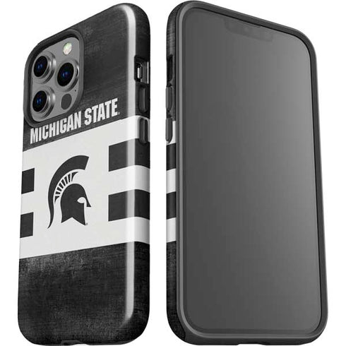Michigan State University Black and White Stripes iPhone 14 Pro Impact Case