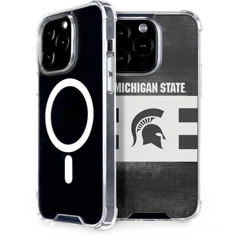 Michigan State University Black and White Stripes iPhone 15 Pro MagSafe Case