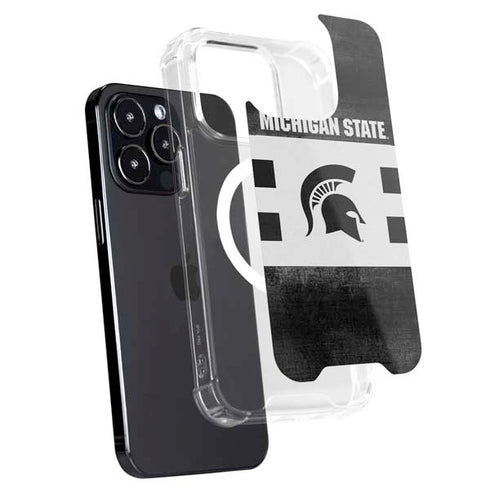 Michigan State University Black and White Stripes iPhone 15 Pro MagSafe Case