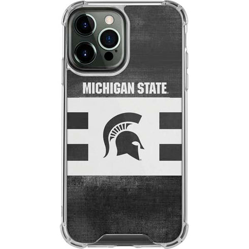 Michigan State University Black and White Stripes iPhone 14 Pro Max Clear Case