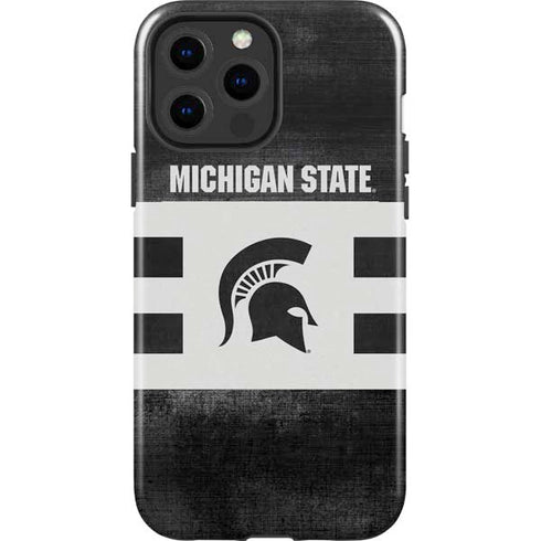Michigan State University Black and White Stripes iPhone 15 Pro Max Impact Case