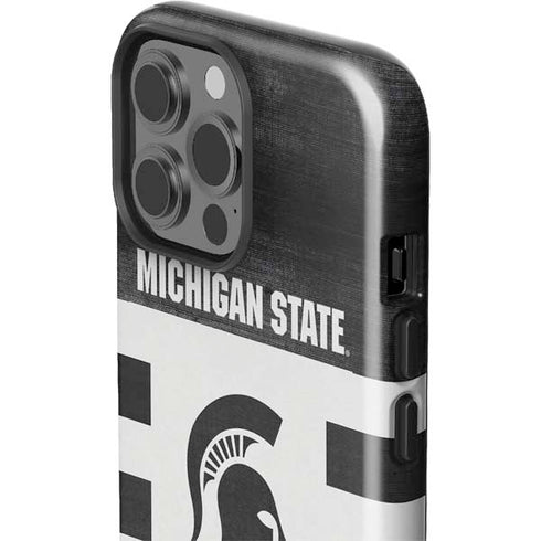 Michigan State University Black and White Stripes iPhone 14 Pro Max Impact Case