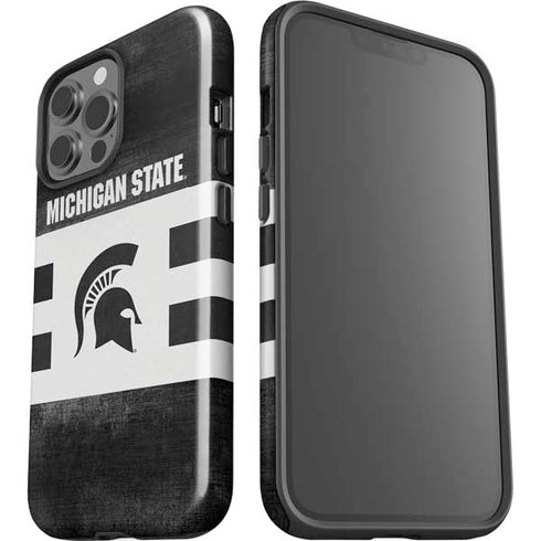 Michigan State University Black and White Stripes iPhone 14 Pro Max Impact Case